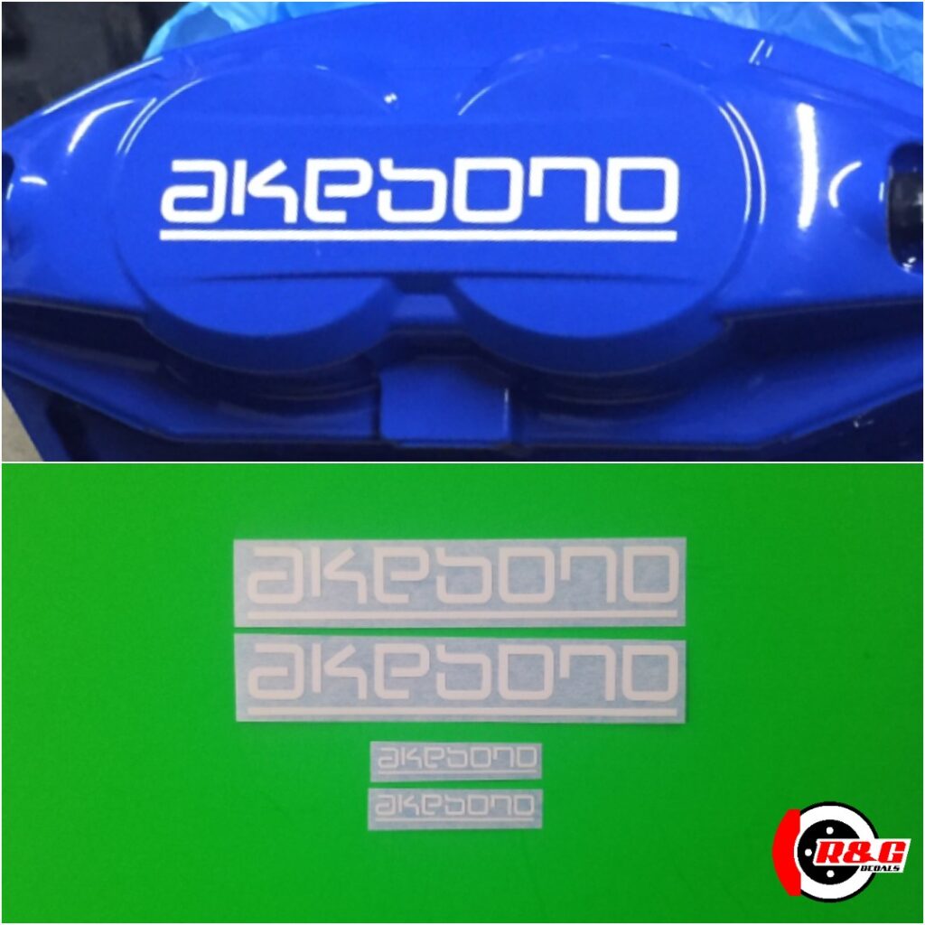 Akebono Brake Caliper HIGH TEMP Decal Sticker Set of 4 (White) R&G Brake Caliper Decals Specialist