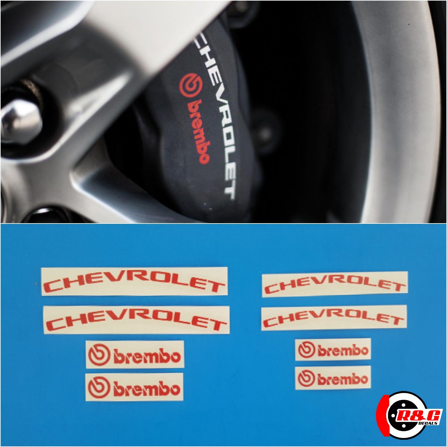 CHEVROLET & BREMBO High Temp Caliper Decals Stickers Bundle (Red) R&G Brake Caliper Decals