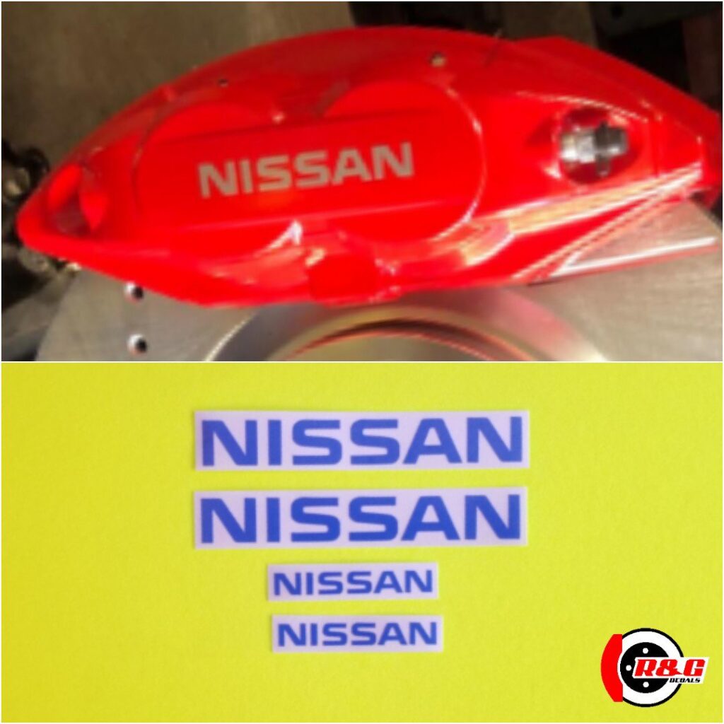 Nissan High Temp Brake Caliper Decals set of 4 Stickers (Blue) R&G