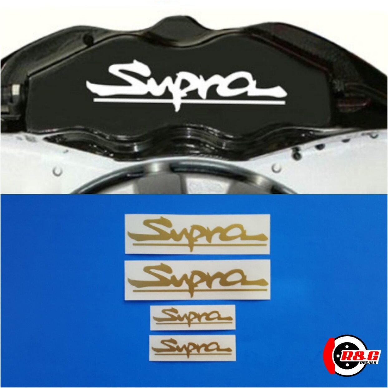 Supra High Temp Brake Caliper Decals set of 4 Stickers (Gold) R&G