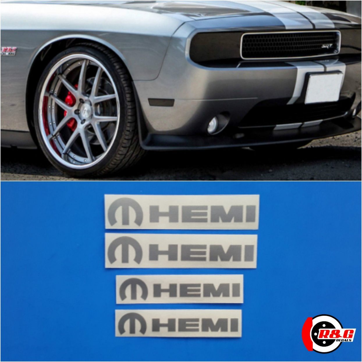 Dodge Mopar HEMI Brake Caliper Decals Stickers set of 4 (Silver) R&G
