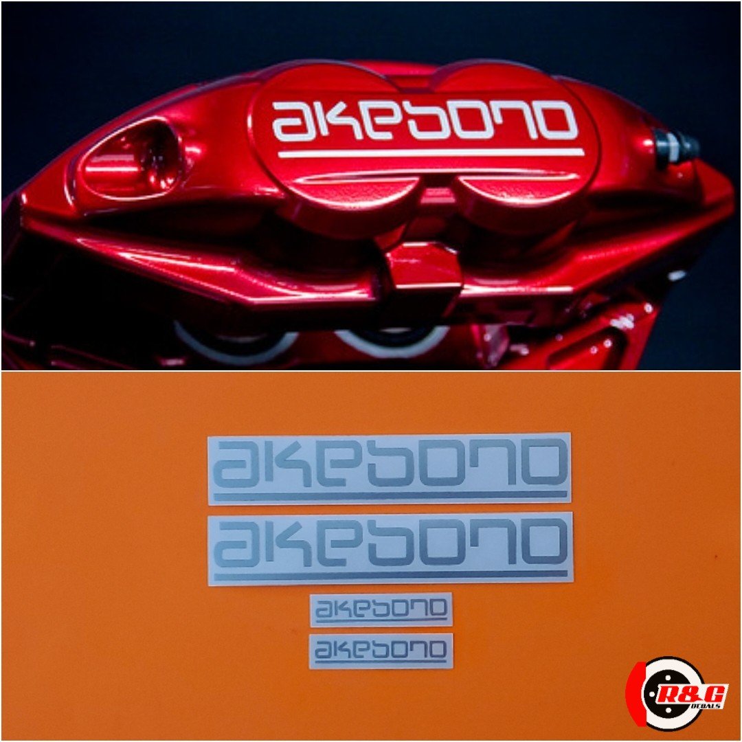 Akebono Brake Caliper HIGH TEMP Decal Sticker Set of 4 (Silver) R&G Brake Caliper Decals
